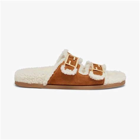 fendi sheepskin sliders|Fendi women's slides.